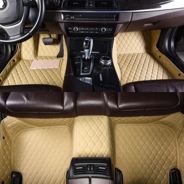 Custom Beige Luxury Leather Diamond Car Floor Mats Canada