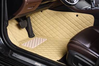Custom Beige Luxury Leather Diamond Car Floor Mats Canada