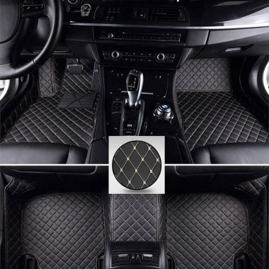 Custom Black and Beige Stitching Luxury Leather Diamond Car Floor Mats Canada
