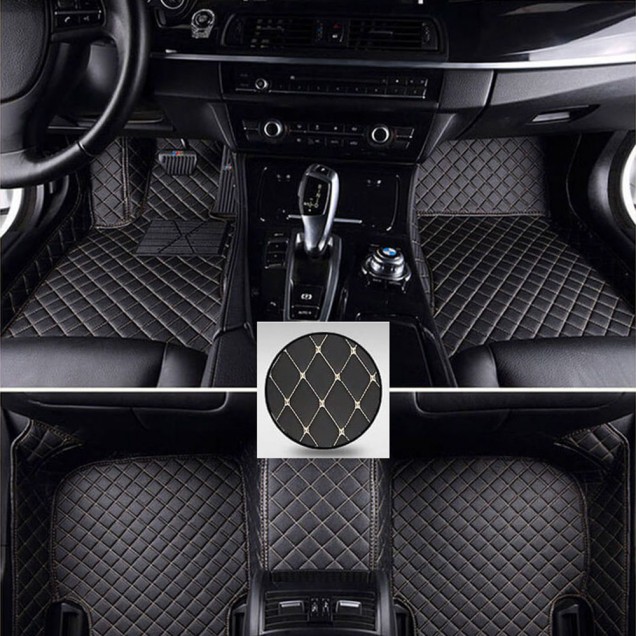 Custom Black and Beige Stitching Luxury Leather Diamond Car Floor Mats Canada Custom Black and Beige Stitching Luxury Leather Diamond Car Floor Mats Canada