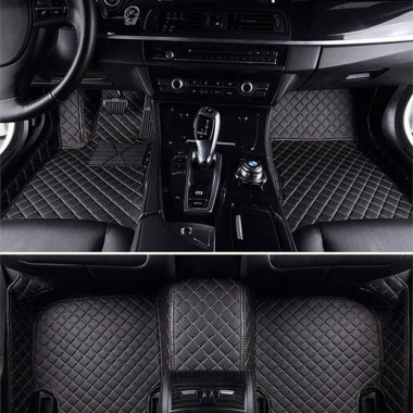 Custom Black and Beige Stitching Luxury Leather Diamond Car Floor Mats Canada