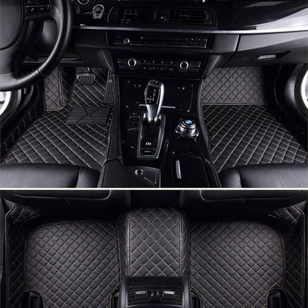 Custom Black and Beige Stitching Luxury Leather Diamond Car Floor Mats Canada Custom Black and Beige Stitching Luxury Leather Diamond Car Floor Mats Canada