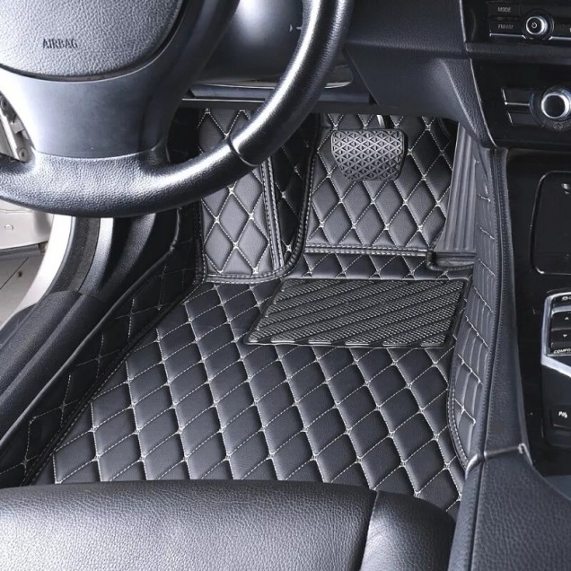 Custom Black and Beige Stitching Luxury Leather Diamond Car Floor Mats Canada Custom Black and Beige Stitching Luxury Leather Diamond Car Floor Mats Canada
