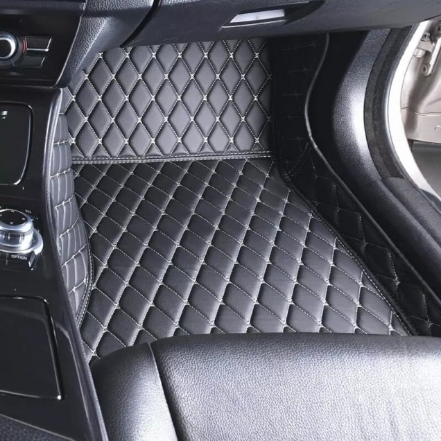 Custom Black and Beige Stitching Luxury Leather Diamond Car Floor Mats Canada Custom Black and Beige Stitching Luxury Leather Diamond Car Floor Mats Canada
