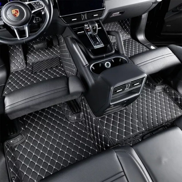 Custom Black and Beige Stitching Luxury Leather Diamond Car Floor Mats Canada Custom Black and Beige Stitching Luxury Leather Diamond Car Floor Mats Canada