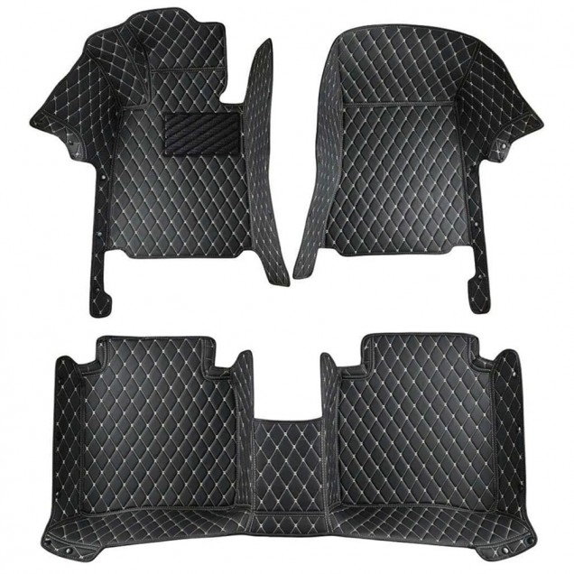 Custom Black and Beige Stitching Luxury Leather Diamond Car Floor Mats Canada Custom Black and Beige Stitching Luxury Leather Diamond Car Floor Mats Canada
