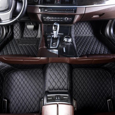 Custom Black and Black Stitching Luxury Leather Diamond Car Floor Mats Canada