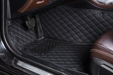 Custom Black and Black Stitching Luxury Leather Diamond Car Floor Mats Canada