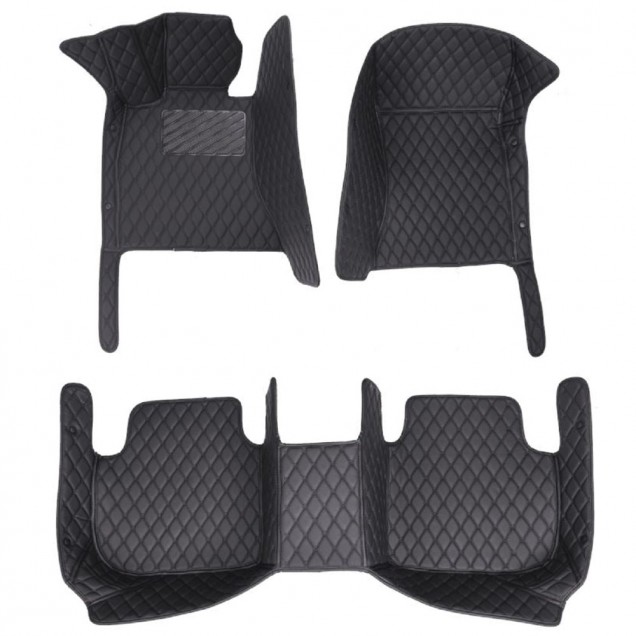 Custom Black and Black Stitching Luxury Leather Diamond Car Floor Mats Canada Custom Black and Black Stitching Luxury Leather Diamond Car Floor Mats Canada