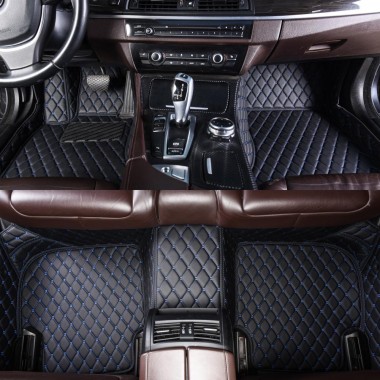 Custom Black and Blue Stitching Luxury Leather Diamond Car Floor Mats Canada