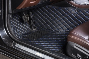 Custom Black and Blue Stitching Luxury Leather Diamond Car Floor Mats Canada