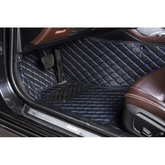 Custom Black and Blue Stitching Luxury Leather Diamond Car Floor Mats Canada Custom Black and Blue Stitching Luxury Leather Diamond Car Floor Mats Canada