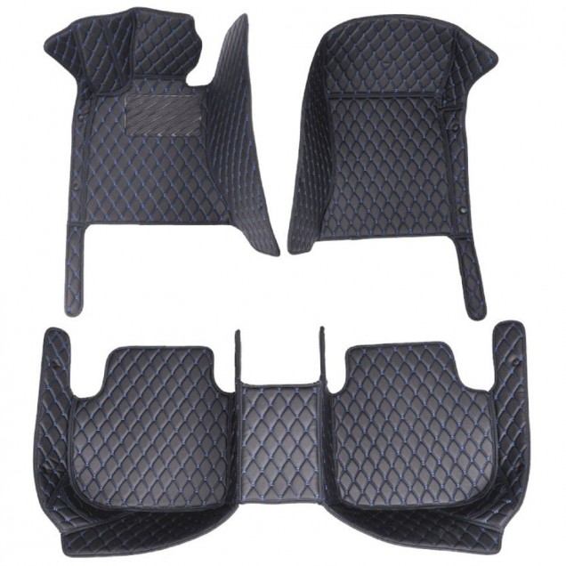 Custom Black and Blue Stitching Luxury Leather Diamond Car Floor Mats Canada Custom Black and Blue Stitching Luxury Leather Diamond Car Floor Mats Canada