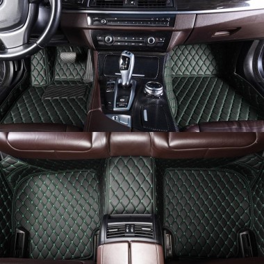 Custom Black and Green Stitching Luxury Leather Diamond Car Floor Mats Canada