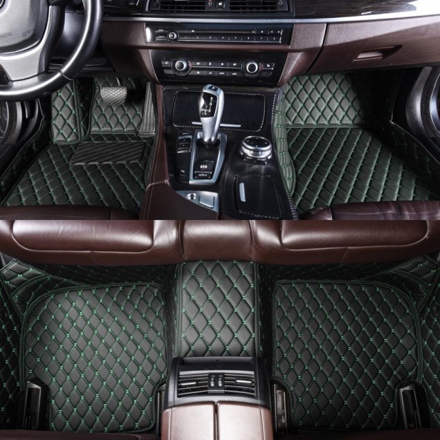 Custom Black and Green Stitching Luxury Leather Diamond Car Floor Mats Canada Custom Black and Green Stitching Luxury Leather Diamond Car Floor Mats Canada