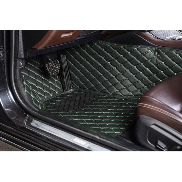 Custom Black and Green Stitching Luxury Leather Diamond Car Floor Mats Canada Custom Black and Green Stitching Luxury Leather Diamond Car Floor Mats Canada