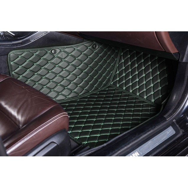 Custom Black and Green Stitching Luxury Leather Diamond Car Floor Mats Canada Custom Black and Green Stitching Luxury Leather Diamond Car Floor Mats Canada