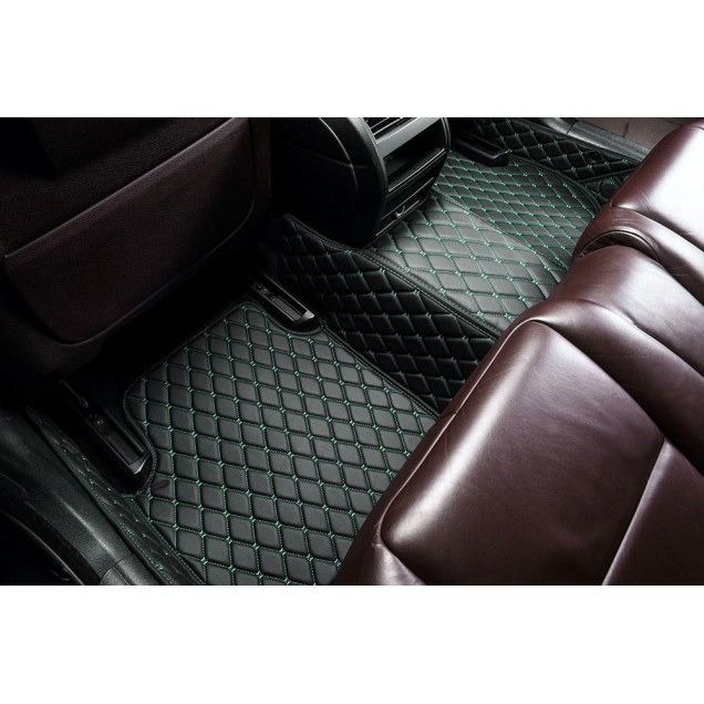 Custom Black and Green Stitching Luxury Leather Diamond Car Floor Mats Canada Custom Black and Green Stitching Luxury Leather Diamond Car Floor Mats Canada