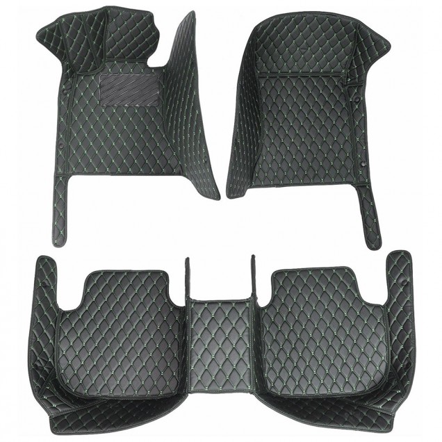 Custom Black and Green Stitching Luxury Leather Diamond Car Floor Mats Canada Custom Black and Green Stitching Luxury Leather Diamond Car Floor Mats Canada