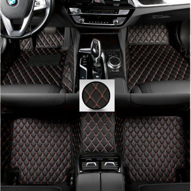 Custom Black and Orange Stitching Luxury Leather Diamond Car Floor Mats Canada