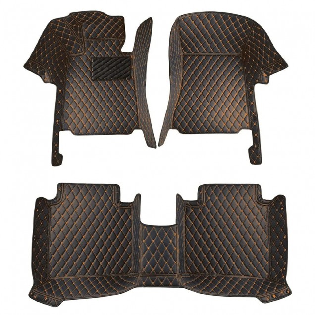 Custom Black and Orange Stitching Luxury Leather Diamond Car Floor Mats Canada Custom Black and Orange Stitching Luxury Leather Diamond Car Floor Mats Canada