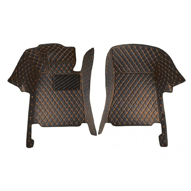 Custom Black and Orange Stitching Luxury Leather Diamond Car Floor Mats Canada Custom Black and Orange Stitching Luxury Leather Diamond Car Floor Mats Canada
