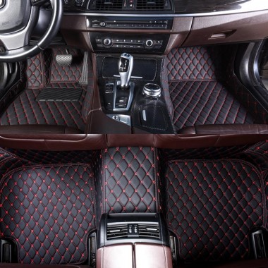 Custom Black and Red Stitching Luxury Leather Diamond Car Floor Mats Canada