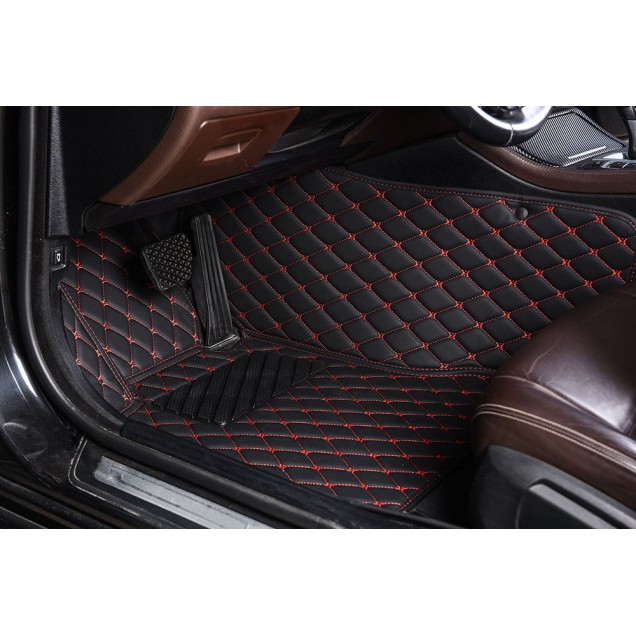 Custom Black and Red Stitching Luxury Leather Diamond Car Floor Mats Canada Custom Black and Red Stitching Luxury Leather Diamond Car Floor Mats Canada
