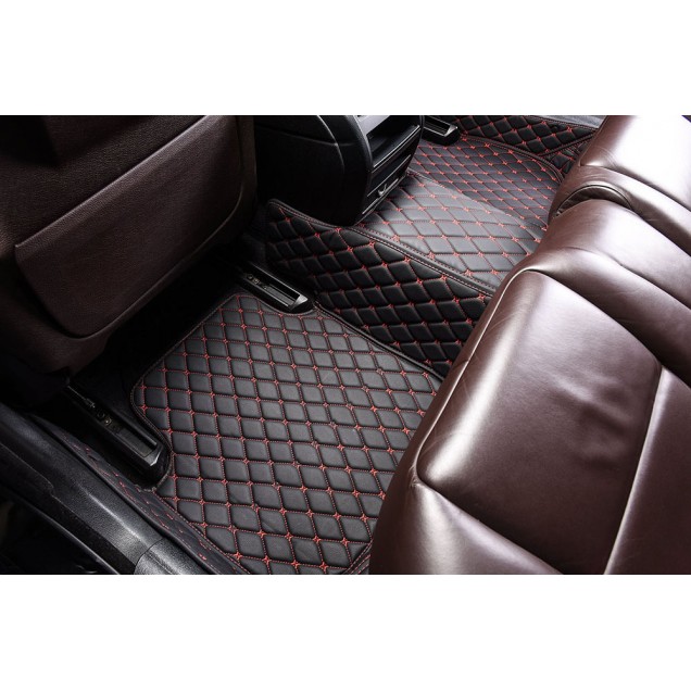 Custom Black and Red Stitching Luxury Leather Diamond Car Floor Mats Canada Custom Black and Red Stitching Luxury Leather Diamond Car Floor Mats Canada