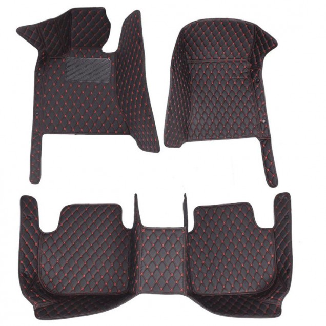 Custom Black and Red Stitching Luxury Leather Diamond Car Floor Mats Canada Custom Black and Red Stitching Luxury Leather Diamond Car Floor Mats Canada