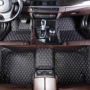 Custom Black and White Stitching Luxury Leather Diamond Car Floor Mats Canada