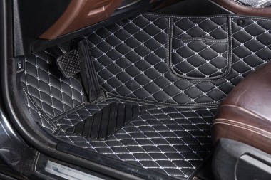 Custom Black and White Stitching Luxury Leather Diamond Car Floor Mats Canada