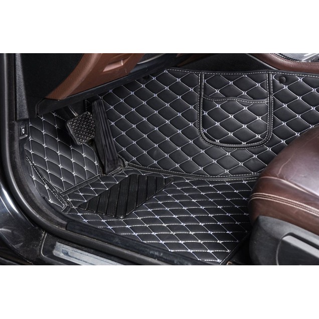 Custom Black and White Stitching Luxury Leather Diamond Car Floor Mats Canada Custom Black and White Stitching Luxury Leather Diamond Car Floor Mats Canada