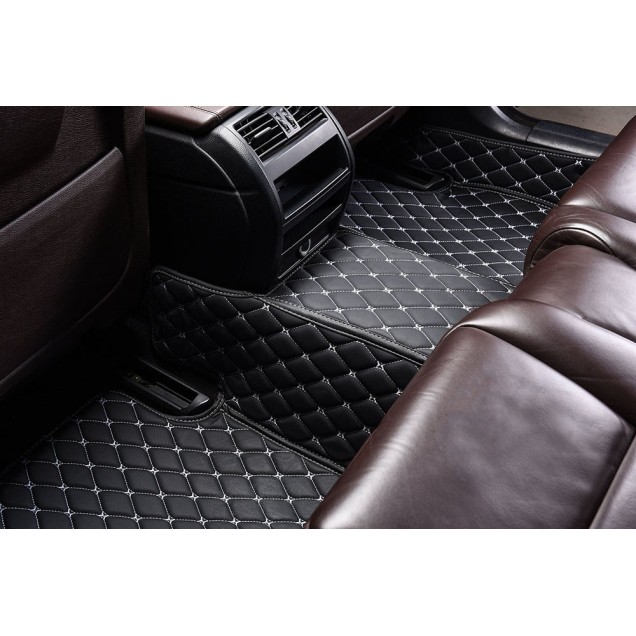Custom Black and White Stitching Luxury Leather Diamond Car Floor Mats Canada Custom Black and White Stitching Luxury Leather Diamond Car Floor Mats Canada