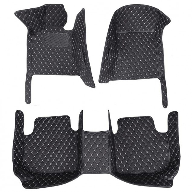 Custom Black and White Stitching Luxury Leather Diamond Car Floor Mats Canada Custom Black and White Stitching Luxury Leather Diamond Car Floor Mats Canada