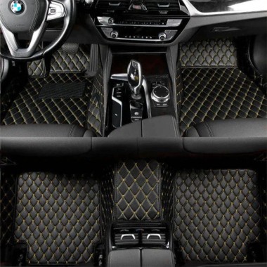 Custom Black and Yellow Stitching Luxury Leather Diamond Car Floor Mats Canada