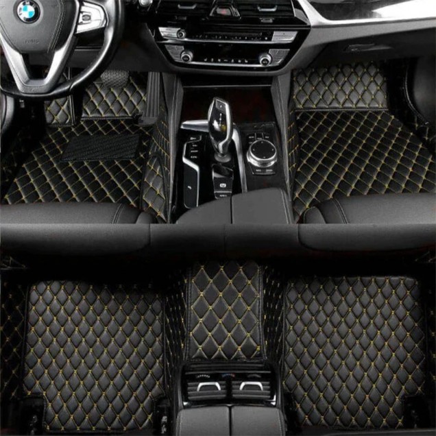 Custom Black and Yellow Stitching Luxury Leather Diamond Car Floor Mats Canada Custom Black and Yellow Stitching Luxury Leather Diamond Car Floor Mats Canada