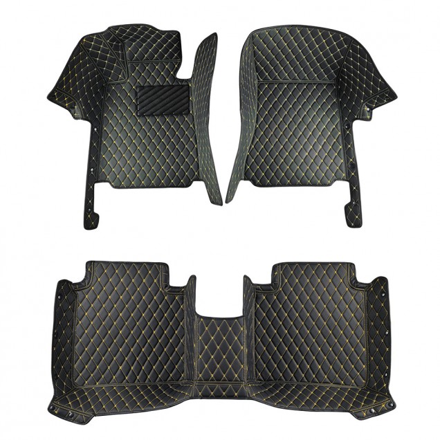 Custom Black and Yellow Stitching Luxury Leather Diamond Car Floor Mats Canada Custom Black and Yellow Stitching Luxury Leather Diamond Car Floor Mats Canada