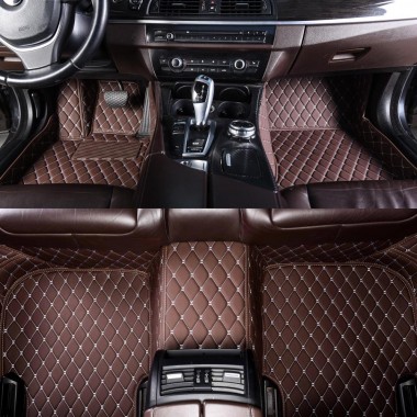 Custom Dark Brown Luxury Leather Diamond Car Floor Mats Canada