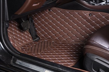 Custom Dark Brown Luxury Leather Diamond Car Floor Mats Canada