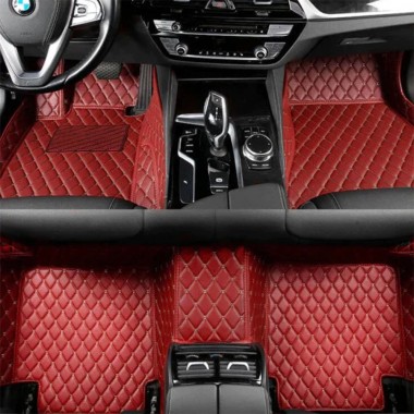 Custom Wine Red Luxury Leather Diamond Car Floor Mats Canada