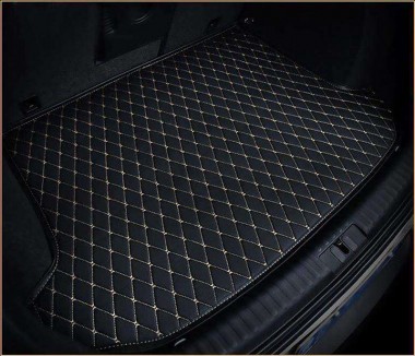 Custom Black and Beige Stitching Luxury Leather Diamond Trunk Base Mats Canada