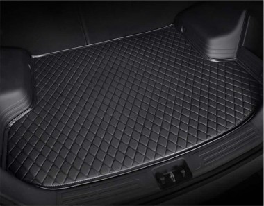 Custom Black and Black Stitching Luxury Leather Diamond Trunk Base Mats Canada