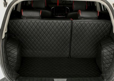Custom Black and Black Stitching Full Cover Luxury Leather Diamond Trunk Car Floor Mats Canada