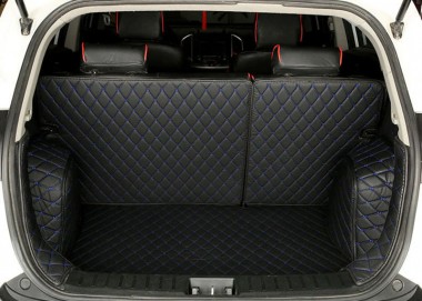 Custom Black and Blue Stitching Full Cover Luxury Leather Diamond Trunk Car Floor Mats Canada
