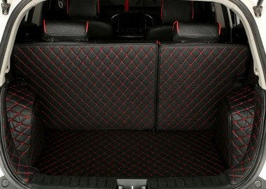 Custom Black and Red Stitching Full Cover Luxury Leather Diamond Trunk Car Floor Mats Canada
