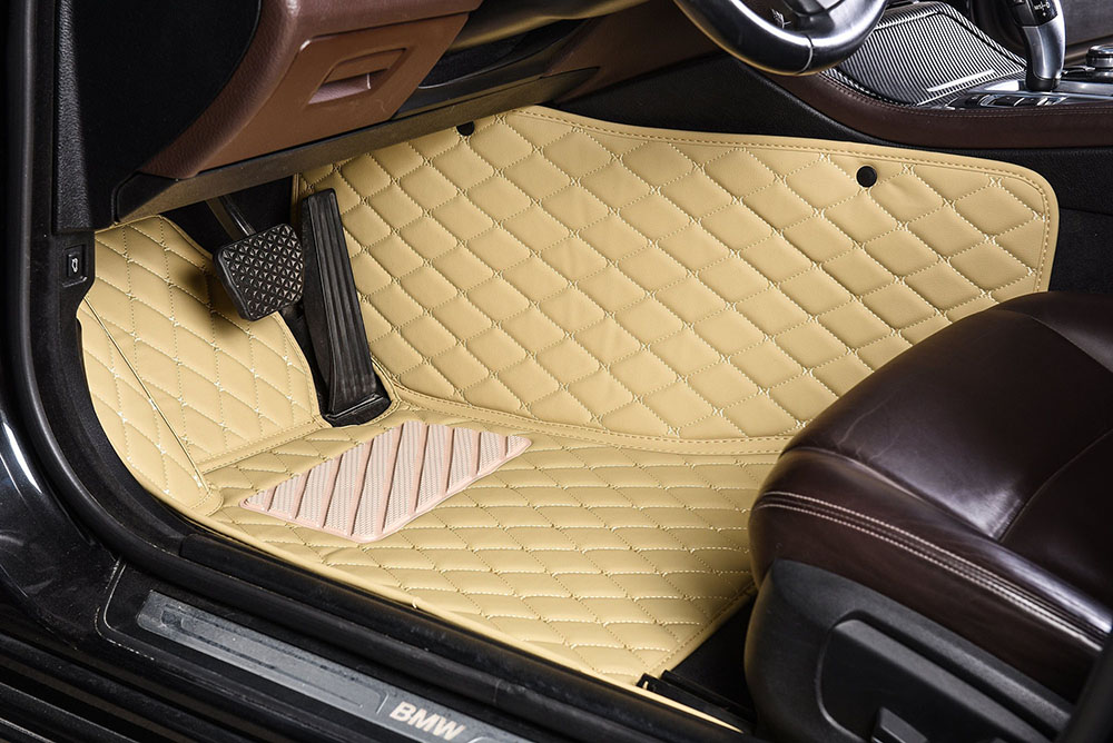 Custom Beige Luxury Leather Diamond Car Mats Canada