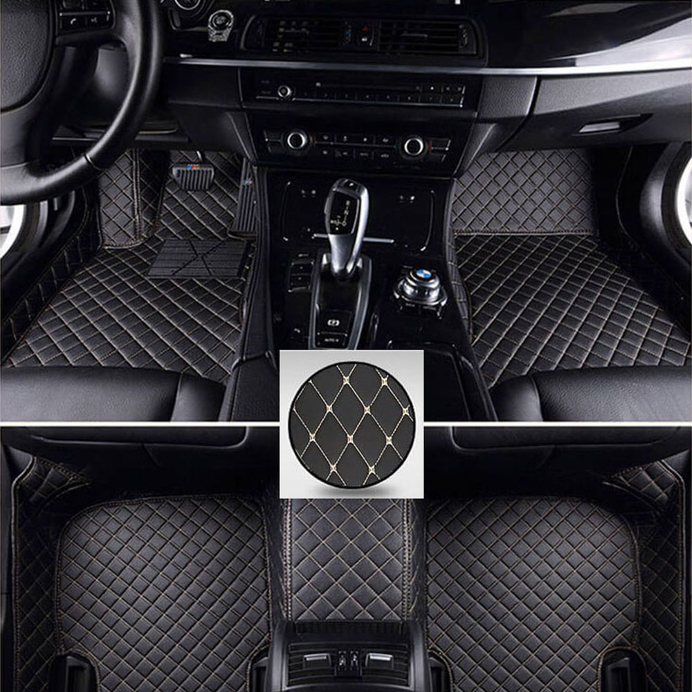 Custom Black and Beige Stitching Luxury Leather Diamond Car Mats Canada