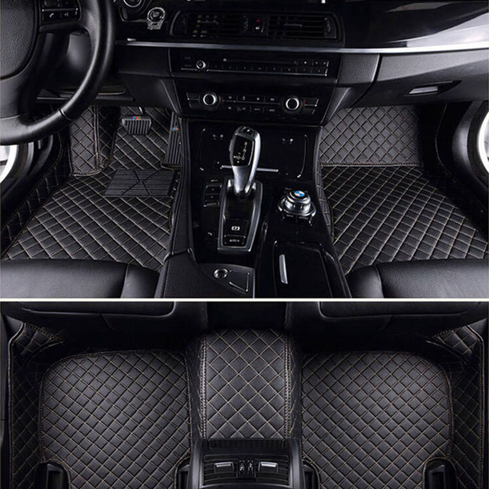 Custom Black and Beige Stitching Luxury Leather Diamond Car Mats Canada