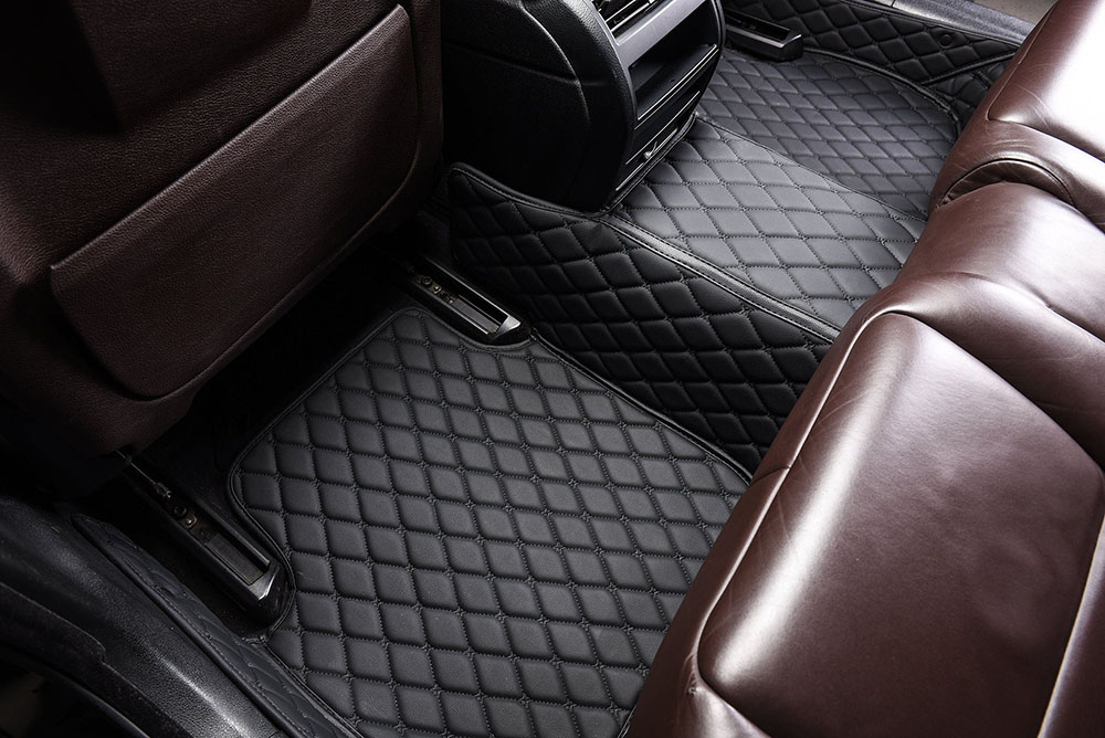 Custom Black and Black Stitching Luxury Leather Diamond Car Mats Canada